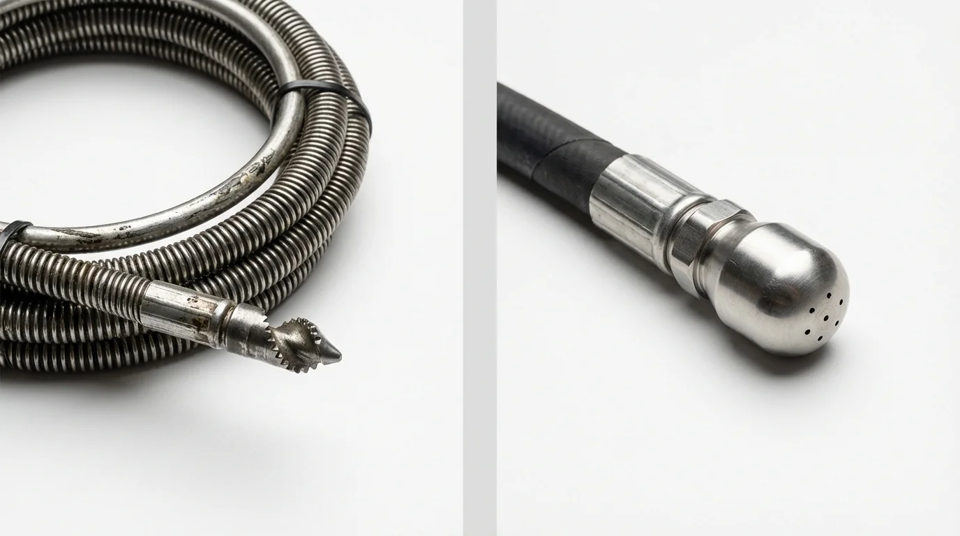 Drain snake cable and hydro jetting nozzle used for drain cleaning in Park Ridge, NJ
