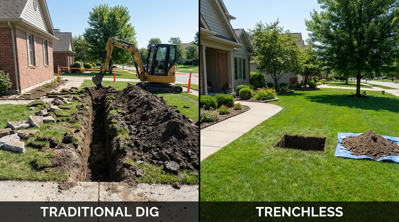 Trenchless sewer repair with minimal yard damage versus traditional excavation in Park Ridge, NJ